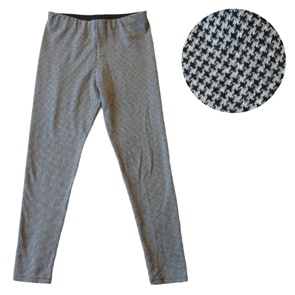 Zara Basic Black & White Mini Houndstooth Elastic Waist Pull On Skinny Pants